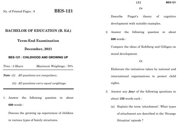 IGNOU BES 121 Previous Years Solved Question Papers (December 2021) (B.Ed.)