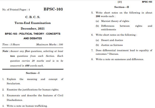 IGNOU BPSC 103 Previous Years Solved Question Papers (December 2021) (BAPSH)