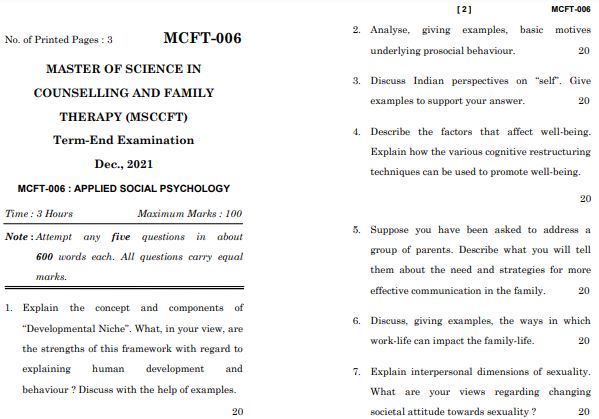 IGNOU MCFT 6 Previous Years Solved Question Papers (December 2021) (MSCCFT)