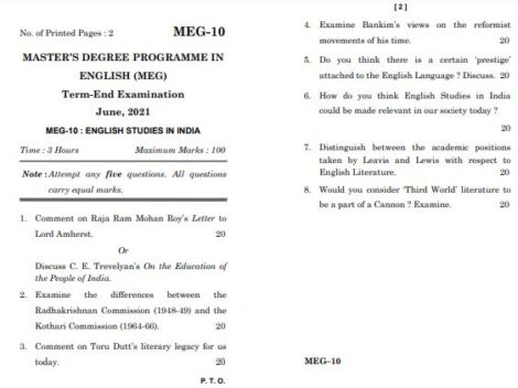 IGNOU MEG 10 Previous Years Solved Question Papers (June 2021) (MA English) - Image 2