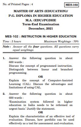 IGNOU MES 102 Previous Years Solved Question Papers (December 2021) (MAEDU)