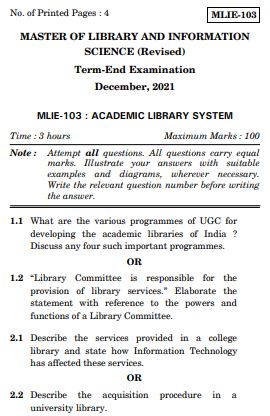 IGNOU MLIE 103 Previous Years Solved Question Papers (December 2021) (MLIS)