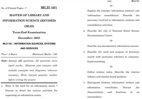 IGNOU MLII 101 Previous Years Solved Question Papers (December 2021) (MLIS)