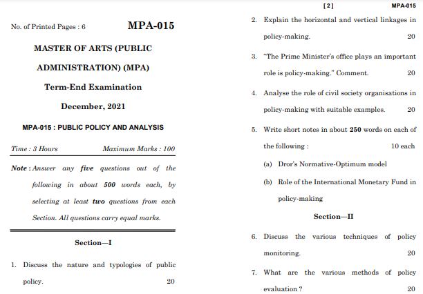IGNOU MPA 15 Previous Years Solved Question Papers (December 2021) (MA Public Administration)