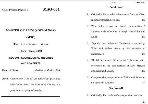 IGNOU MSO 1 Previous Years Solved Question Papers (December 2021) (MA Sociology)