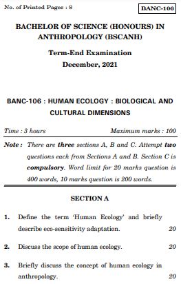 IGNOU BANC 106 Previous Years Solved Question Papers (December 2021) (BSCANH)