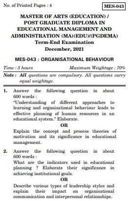IGNOU MES 43 Previous Years Solved Question Papers (December 2021) (MAEDU)