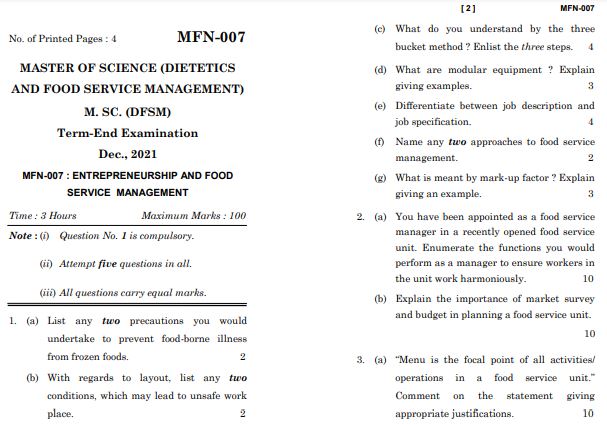 IGNOU MFN 7 Previous Years Solved Question Papers (December 2021) (MSCDFSM)