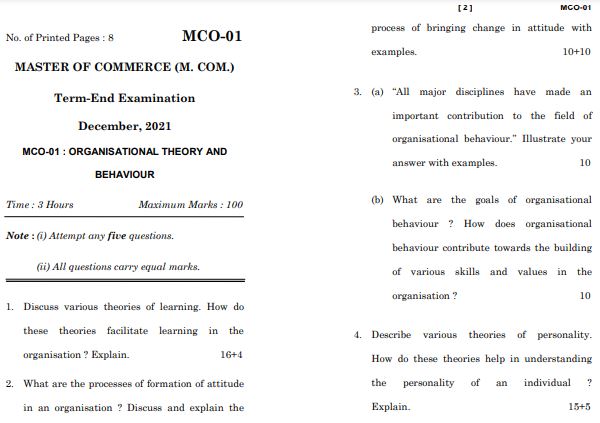 IGNOU MCO 1 Previous Years Solved Question Papers (December 2021) (MCOM)