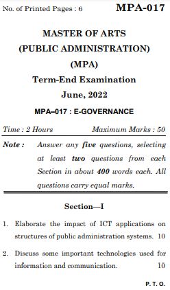 IGNOU MPA 17 Previous Years Solved Question Papers (June 2022) (MA Public Administration)