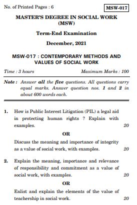 IGNOU MSW 17 Previous Years Solved Question Papers (December 2021) (MSW)