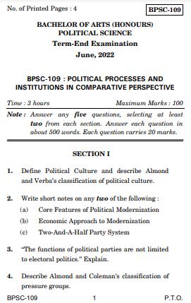 IGNOU BPSC 109 Previous Years Solved Question Papers (June 2022) (BAPSH)
