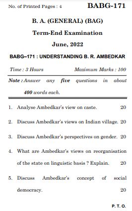 IGNOU BABG 171 Previous Years Solved Question Papers (June 2022) (BAG Social Sciences)