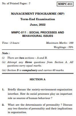 IGNOU MMPC 11 Previous Years Solved Question Papers (June 2022) (MBA New Syllabus)
