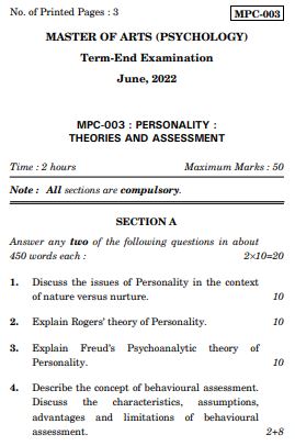 IGNOU MPC 3 Previous Years Solved Question Papers (June 2022) (MAPC)