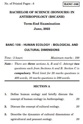 IGNOU BANC 106 Previous Years Solved Question Papers (June 2022) (BSCANH)
