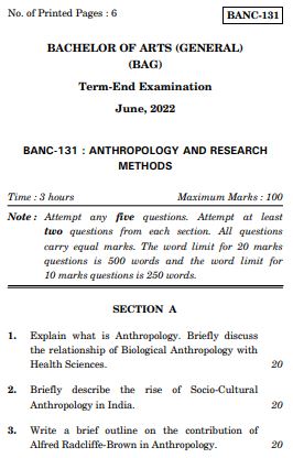 IGNOU BANC 131 Previous Years Solved Question Papers (June 2022) (BAG Anthropology)
