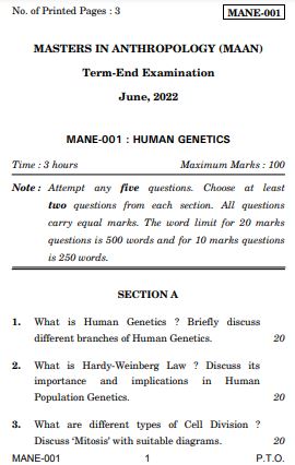 IGNOU MANE 1 Previous Years Solved Question Papers (June 2022) (MAAN)