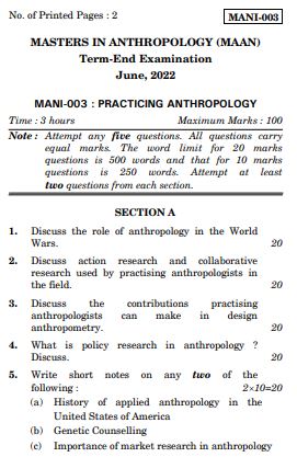 IGNOU MANI 3 Previous Years Solved Question Papers (June 2022) (MAAN)