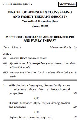 IGNOU MCFTE 3 Previous Years Solved Question Papers (June 2022) (MSCCFT)