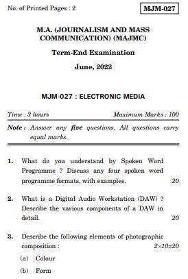 IGNOU MJM 27 Previous Years Solved Question Papers (June 2022) (MAJMC)