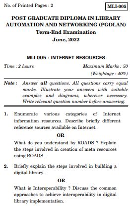 IGNOU MLI 5 Previous Years Solved Question Papers (June 2022) (PGDLAN)