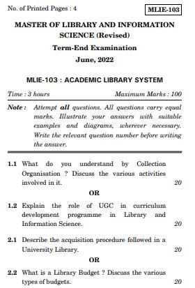 IGNOU MLIE 103 Previous Years Solved Question Papers (June 2022) (MLIS)