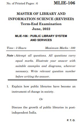 IGNOU MLIE 106 Previous Years Solved Question Papers (June 2022) (MLIS)