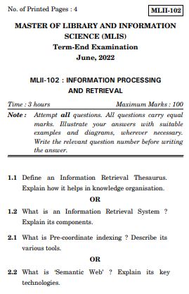IGNOU MLII 102 Previous Years Solved Question Papers (June 2022) (MLIS)