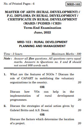 IGNOU MRD 103 Previous Years Solved Question Papers (June 2022) (MARD)