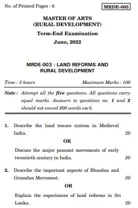 IGNOU MRDE 3 Previous Years Solved Question Papers (June 2022) (MARD)