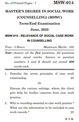 IGNOU MSW 14 Previous Years Solved Question Papers (June 2022) (MSW)