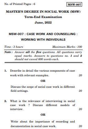 IGNOU MSW 7 Previous Years Solved Question Papers (June 2022) (MSW)