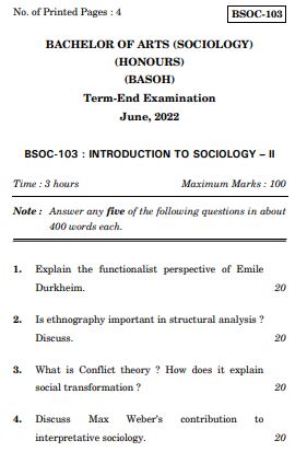 IGNOU BSOC 103 Previous Years Solved Question Papers (June 2022) (BASOH)