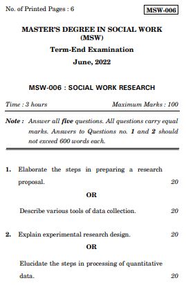 IGNOU MSW 6 Previous Years Solved Question Papers (June 2022) (MSW)