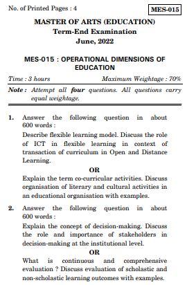 IGNOU MES 15 Previous Years Solved Question Papers (June 2022) (MAEDU)
