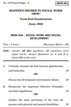 IGNOU MSW 4 Previous Years Solved Question Papers (June 2022) (MSW)