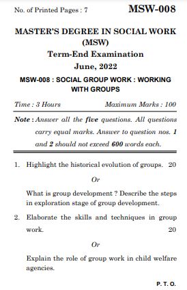 IGNOU MSW 8 Previous Years Solved Question Papers (June 2022) (MSW)