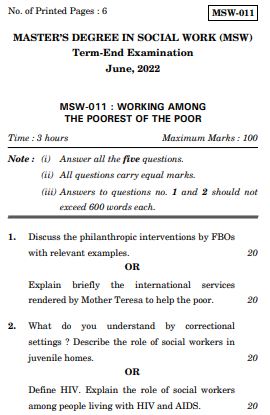IGNOU MSW 11 Previous Years Solved Question Papers (June 2022) (MSW)