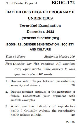 IGNOU BGDG 172 Previous Years Solved Question Papers (December 2022) (BAG Gender and Development)