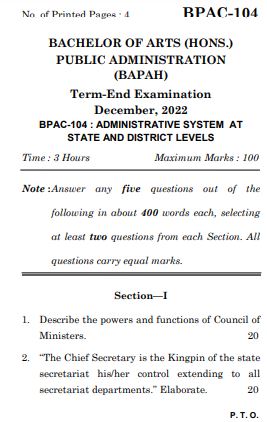 IGNOU BPAC 104 Previous Years Solved Question Papers (December 2022) (BAPAH)