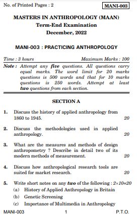 IGNOU MANI 3 Previous Years Solved Question Papers (December 2022) (MAAN)
