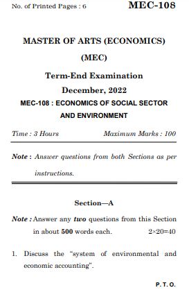 IGNOU MEC 108 Previous Years Solved Question Papers (December 2022) (MA Economics)