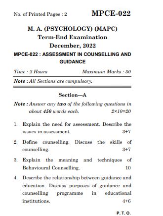 IGNOU MPCE 22 Previous Years Solved Question Papers (December 2022) (MAPC)