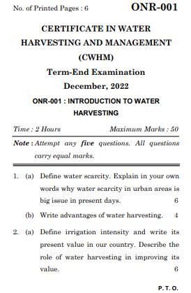 IGNOU ONR 1 Previous Years Solved Question Papers (December 2022) (CWHM)