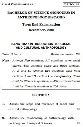 IGNOU BANC 102 Previous Years Solved Question Papers (December 2022) (BSCANH)