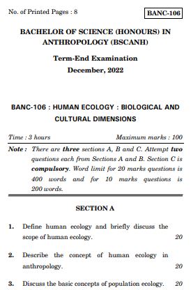 IGNOU BANC 106 Previous Years Solved Question Papers (December 2022) (BSCANH)