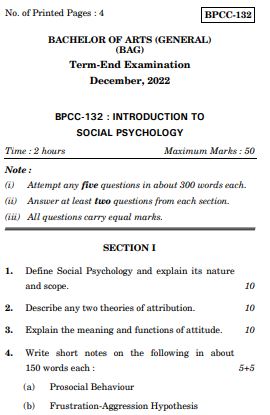 IGNOU BPCC 132 Previous Years Solved Question Papers (December 2022) (BAG Psychology)