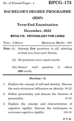IGNOU BPCG 175 Previous Years Solved Question Paper
