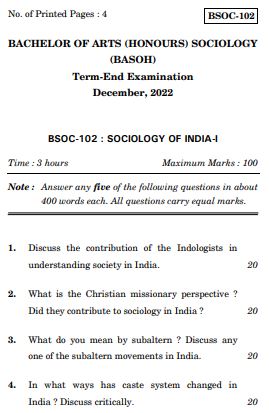 IGNOU BSOC 102 Previous Years Solved Question Papers (December 2022) (BAPSH)